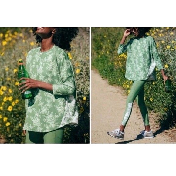 Tuckernuck SPORT Amelie Green Floral Pullover Crew Neck Sweatshirt Oversized S - Picture 1 of 14